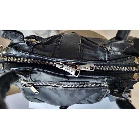 Joy Gryson SKYE Italy Handbag Tote Convertible Black Leather Nylon - Picture 10 of 15